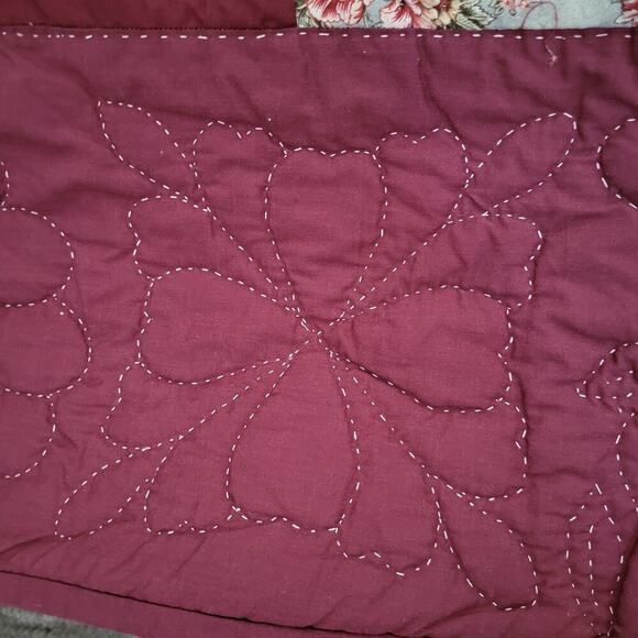 Vintage Amish Handmade Quilt Queen 100x98 Checkerboard Hearts Floral Burgundy PA - Picture 7 of 11